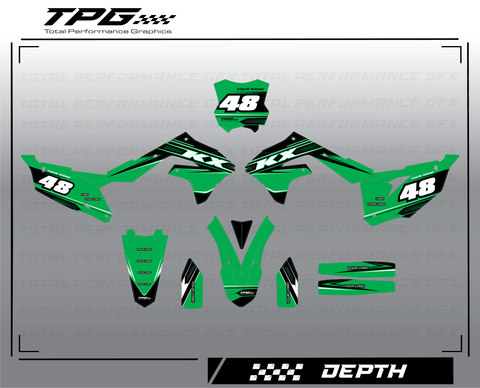 Custom Kawasaki graphic kit from Total Performance GFX. Michigan made custom dirt bike graphics.