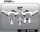 The Total Performance GFX SLICED full graphic kit offers a look that you just don't see every day. This kit is a perfect platform to design the graphics that you have always wanted for your dirtbike