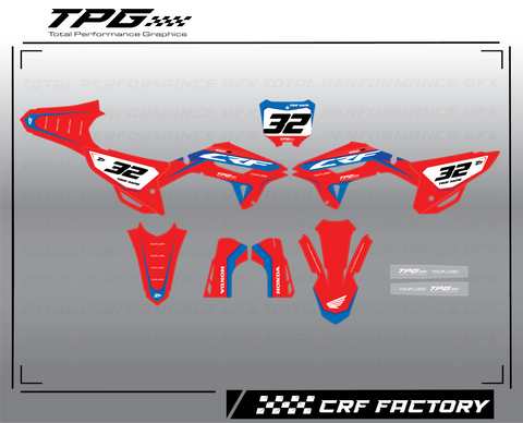 Honda full graphic kit. The CRF Factory Full kit from Total Performance Graphics offers you a factory look with a twist to really help you stand out in the crowd. 